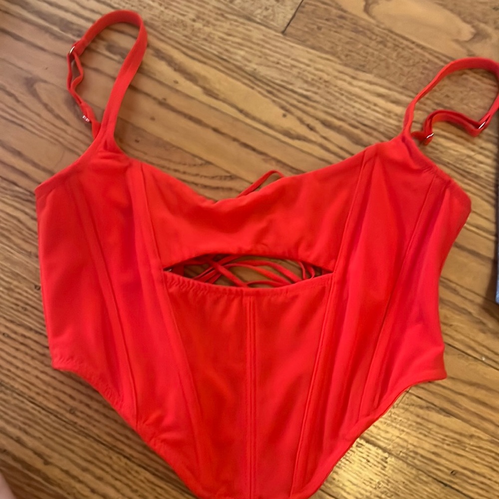 Urban outfitters red lace up corset